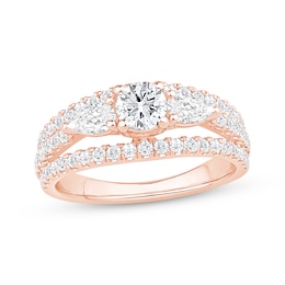 Memories Moments Magic Round-Cut & Pear-Shaped Diamond Three-Stone Engagement Ring 1-1/2 ct tw 14K Rose Gold