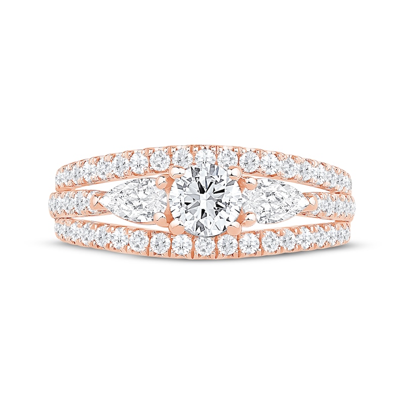 Main Image 3 of Memories Moments Magic Round-Cut & Pear-Shaped Diamond Three-Stone Engagement Ring 1-1/2 ct tw 14K Rose Gold