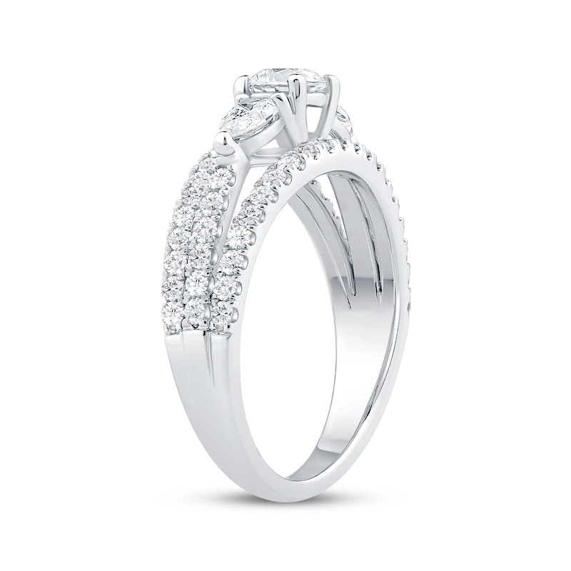 Main Image 2 of Memories Moments Magic Round-Cut & Pear-Shaped Diamond Three-Stone Engagement Ring 1-1/2 ct tw 14K White Gold