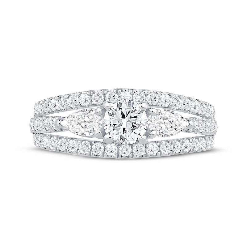 Main Image 3 of Memories Moments Magic Round-Cut & Pear-Shaped Diamond Three-Stone Engagement Ring 1-1/2 ct tw 14K White Gold