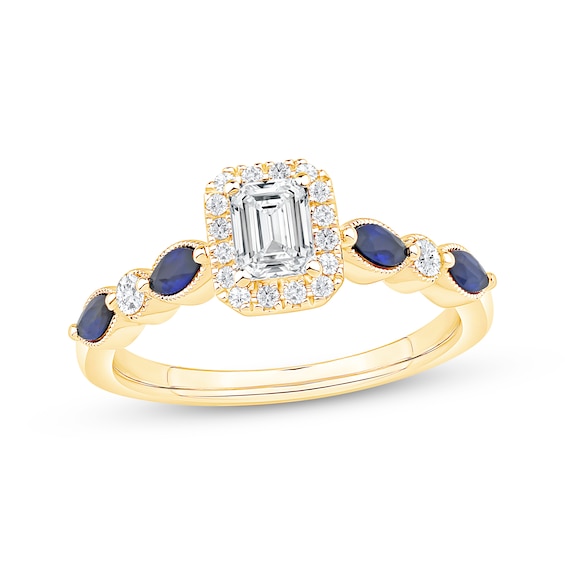 Emerald-Cut Diamond & Blue Sapphire Engagement Ring 5/8 ct tw 14K Gold