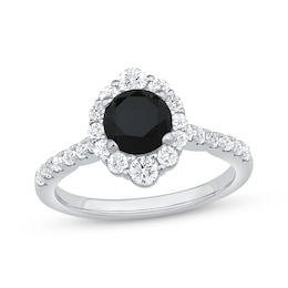 Round-Cut Black & White Diamond Halo Engagement Ring 1-5/8 ct tw 10K White Gold