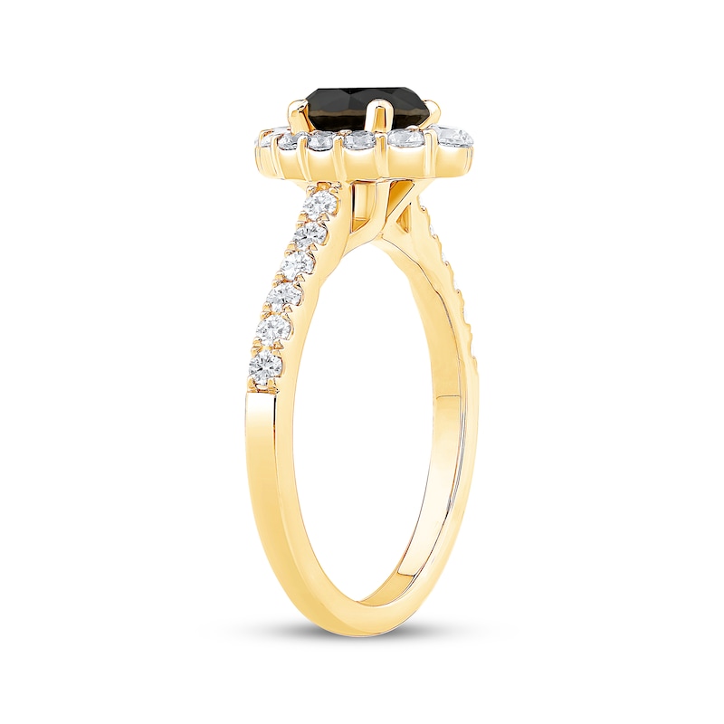 Main Image 2 of Round-Cut Black & White Diamond Halo Engagement Ring 1-5/8 ct tw 10K Yellow Gold