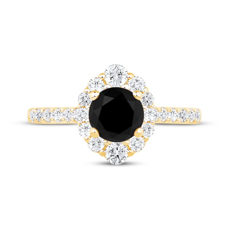 Main Image 3 of Round-Cut Black & White Diamond Halo Engagement Ring 1-5/8 ct tw 10K Yellow Gold