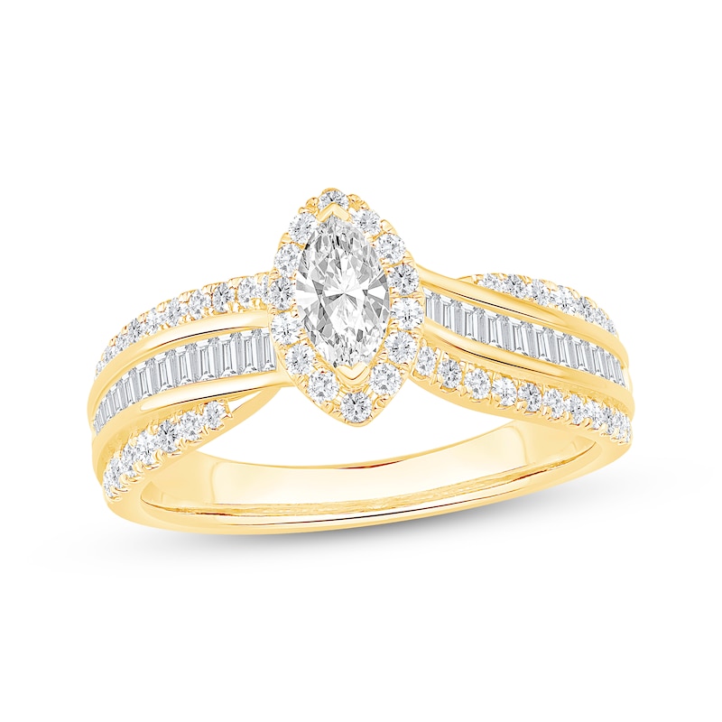 Main Image 1 of Marquise-Cut Diamond Engagement Ring 7/8 ct tw 10K Yellow Gold