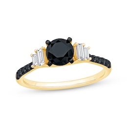 Round-Cut Black & White Diamond Engagement Ring 1-1/4 ct tw 10K Yellow Gold