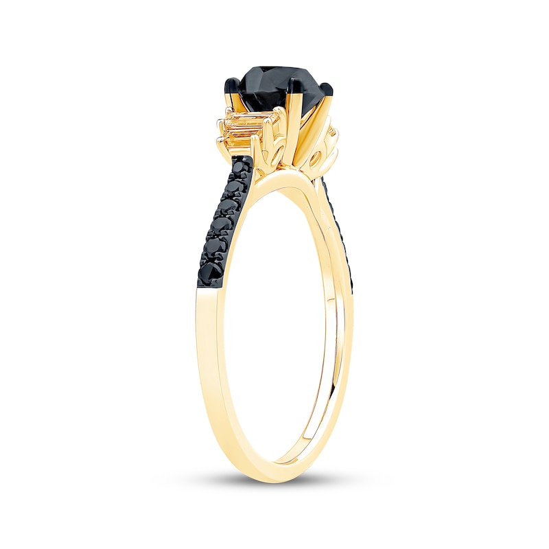 Main Image 2 of Round-Cut Black & White Diamond Engagement Ring 1-1/4 ct tw 10K Yellow Gold