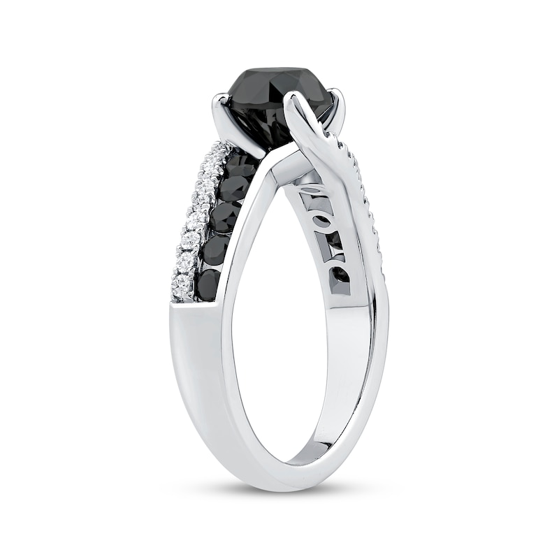 Main Image 2 of Round-Cut Black & White Diamond Bypass Engagement Ring 2-1/5 ct tw 10K White Gold