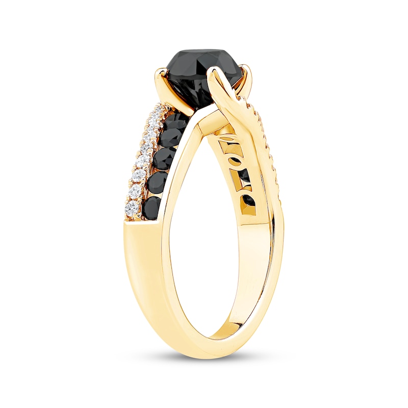 Round-Cut Black & White Diamond Engagement Ring 2-1/5 ct tw 10K Yellow Gold