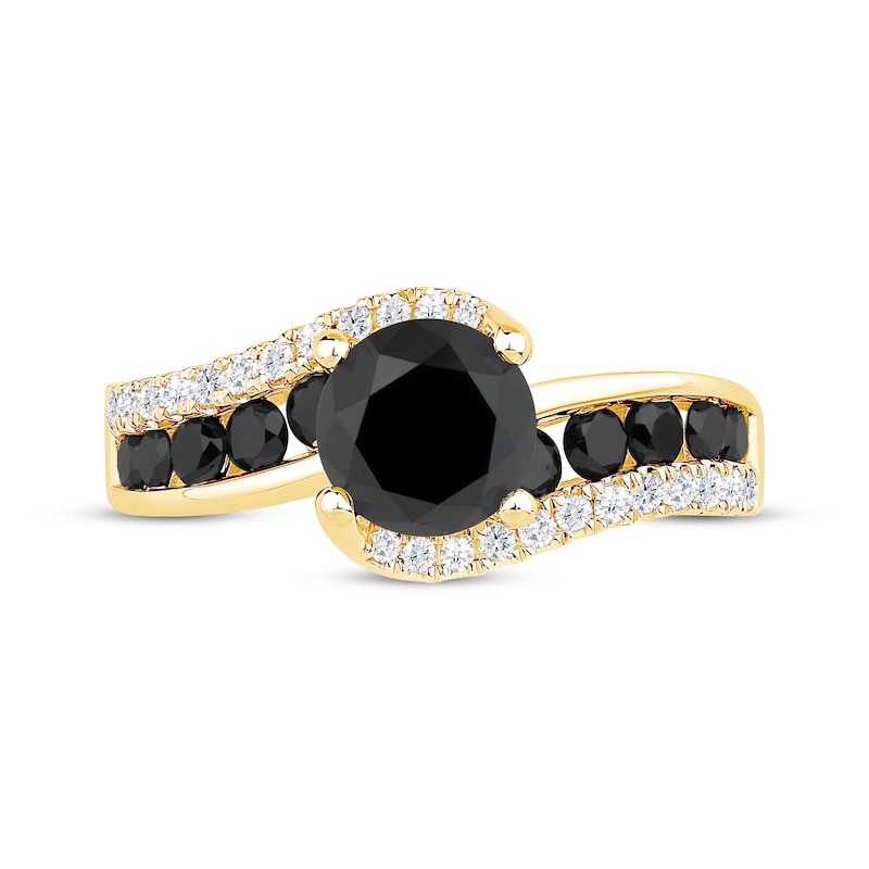 Round-Cut Black & White Diamond Engagement Ring 2-1/5 ct tw 10K Yellow Gold