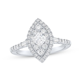 Princess-Cut Marquise Halo Engagement Ring 3/4 ct tw 14K White Gold