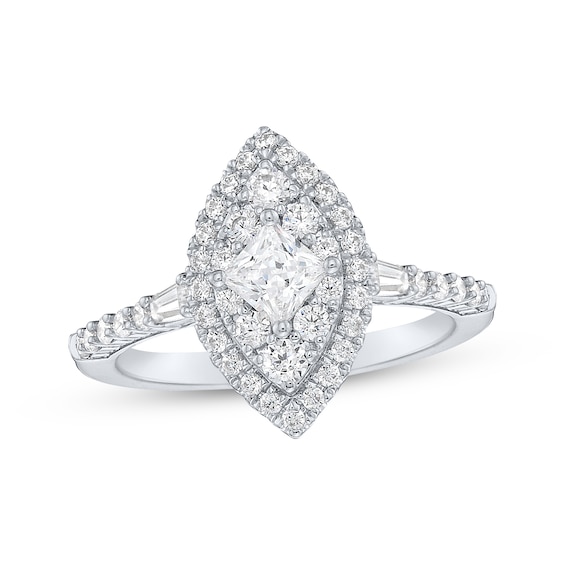 Princess-Cut Marquise Halo Engagement Ring 3/4 ct tw 14K White Gold