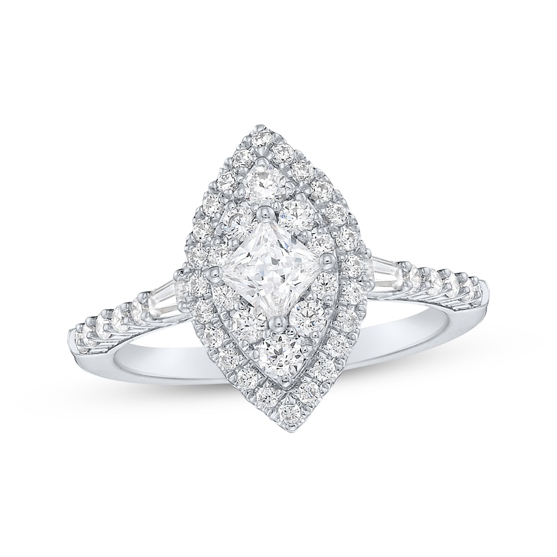 Main Image 1 of Princess-Cut Marquise Halo Engagement Ring 3/4 ct tw 14K White Gold