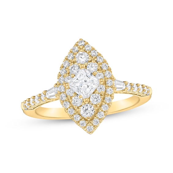 Princess-Cut Marquise Halo Engagement Ring 3/4 ct tw 14K Gold