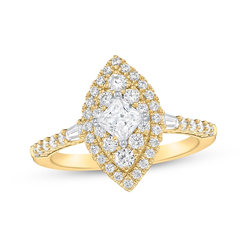 Main Image 1 of Princess-Cut Marquise Halo Engagement Ring 3/4 ct tw 14K Yellow Gold