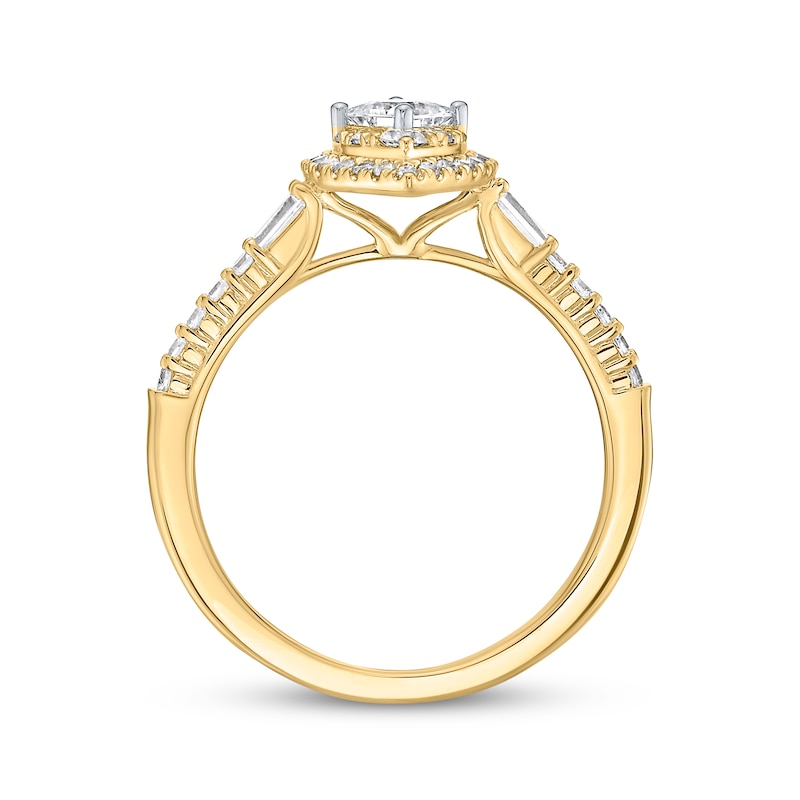 Main Image 3 of Princess-Cut Marquise Halo Engagement Ring 3/4 ct tw 14K Yellow Gold