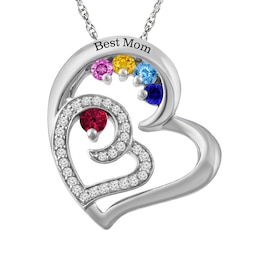 1/6 cttw Diamond and Birthstone Family & Mother's Heart Necklace