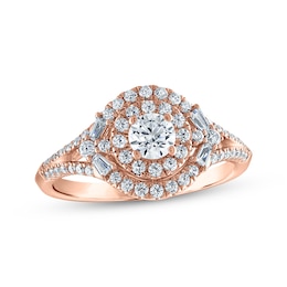 Round-Cut Diamond Halo Engagement Ring 3/4 ct tw 14K Rose Gold