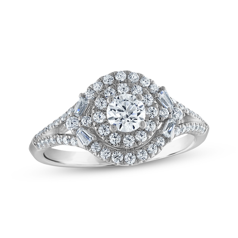 Main Image 1 of Round-Cut Diamond Halo Engagement Ring 3/4 ct tw 14K White Gold