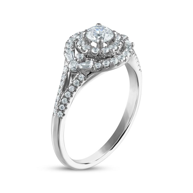 Main Image 2 of Round-Cut Diamond Halo Engagement Ring 3/4 ct tw 14K White Gold