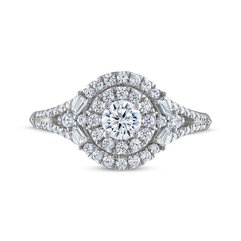 Main Image 3 of Round-Cut Diamond Halo Engagement Ring 3/4 ct tw 14K White Gold