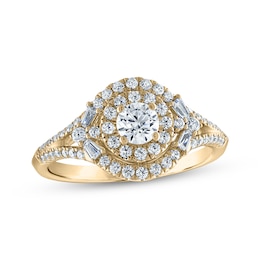 Round-Cut Diamond Halo Engagement Ring 3/4 ct tw 14K Yellow Gold