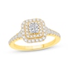 Thumbnail Image 1 of Princess-Cut Diamond Cushion Double Halo Engagement Ring 1 ct tw 14K Yellow Gold