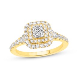 Now + Forever Princess-Cut Diamond Cushion Double Halo Engagement Ring 1 ct tw 14K Yellow Gold