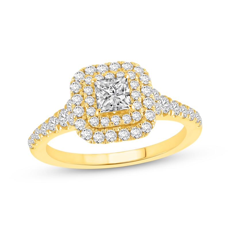 Main Image 1 of Princess-Cut Diamond Cushion Double Halo Engagement Ring 1 ct tw 14K Yellow Gold