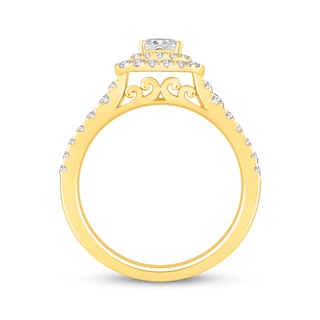 Princess-Cut Diamond Cushion Double Halo Engagement Ring 1 ct tw 14K ...