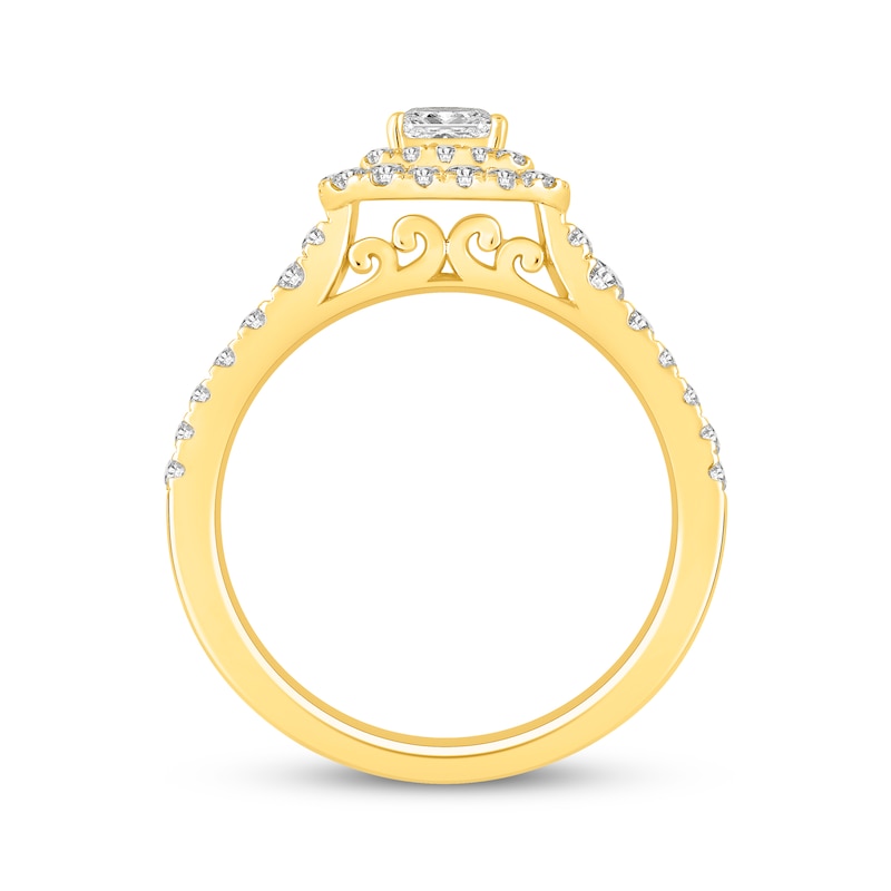 Main Image 3 of Princess-Cut Diamond Cushion Double Halo Engagement Ring 1 ct tw 14K Yellow Gold