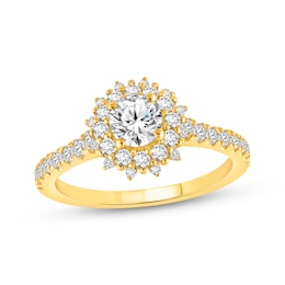 Diamond Starburst Halo Engagement Ring 7/8 ct tw 14K Yellow Gold