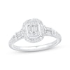 Thumbnail Image 1 of Baguette & Round-Cut Multi-Diamond Halo Engagement Ring 1/2 ct tw 14K White Gold