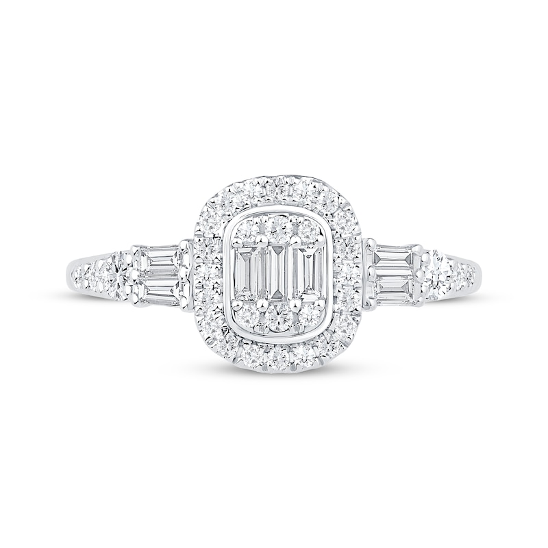 Main Image 3 of Baguette & Round-Cut Multi-Diamond Halo Engagement Ring 1/2 ct tw 14K White Gold