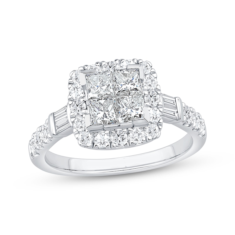 Main Image 1 of Princess-Cut Diamond Quad Halo Engagement Ring 1-1/2 ct tw 14K White Gold