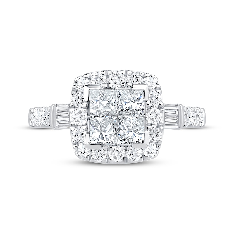 Main Image 3 of Princess-Cut Diamond Quad Halo Engagement Ring 1-1/2 ct tw 14K White Gold