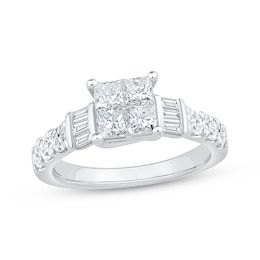 Now + Forever Princess-Cut Quad Diamond Engagement Ring 1-3/8 ct tw 14K White Gold