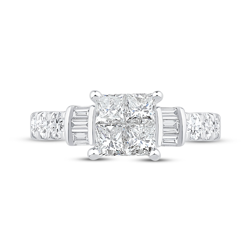Princess-Cut Quad Diamond Engagement Ring 1-3/8 ct tw 14K White Gold