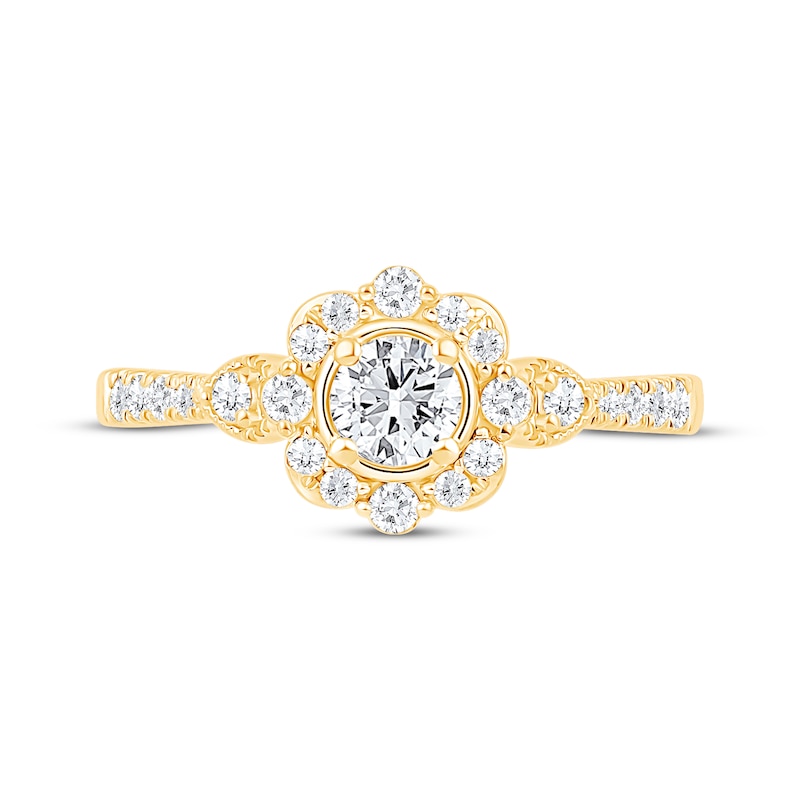 Main Image 3 of Round-Cut Diamond Flower Halo Engagement Ring 5/8 ct tw 14K Yellow Gold