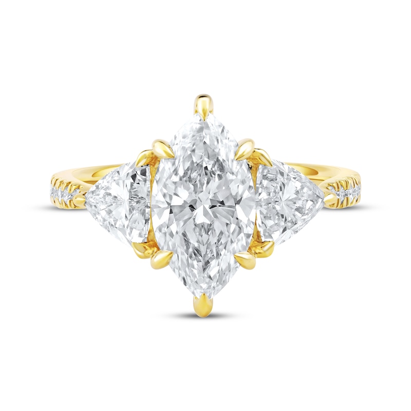 Main Image 3 of Memories Moments Magic Lab-Grown Diamonds by KAY Marquise & Trillion-Cut Three-Stone Engagement Ring 3-1/3 ct tw 14K Yellow Gold