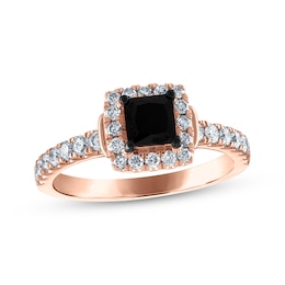 Princess-Cut Black Diamond & White Diamond Engagement Ring 1-1/5 ct tw 14K Rose Gold