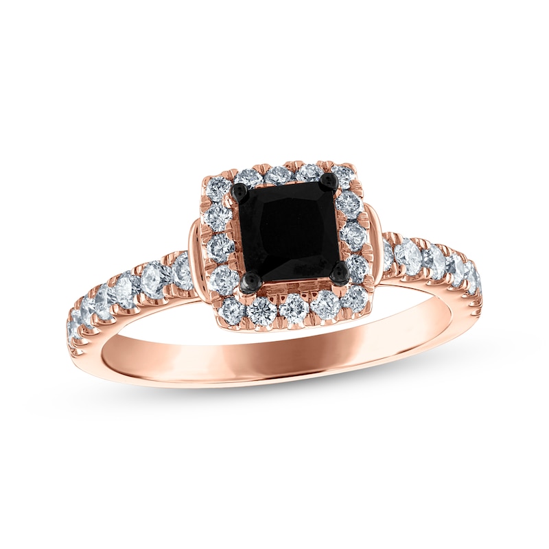 Main Image 1 of Princess-Cut Black Diamond & White Diamond Engagement Ring 1-1/5 ct tw 14K Rose Gold