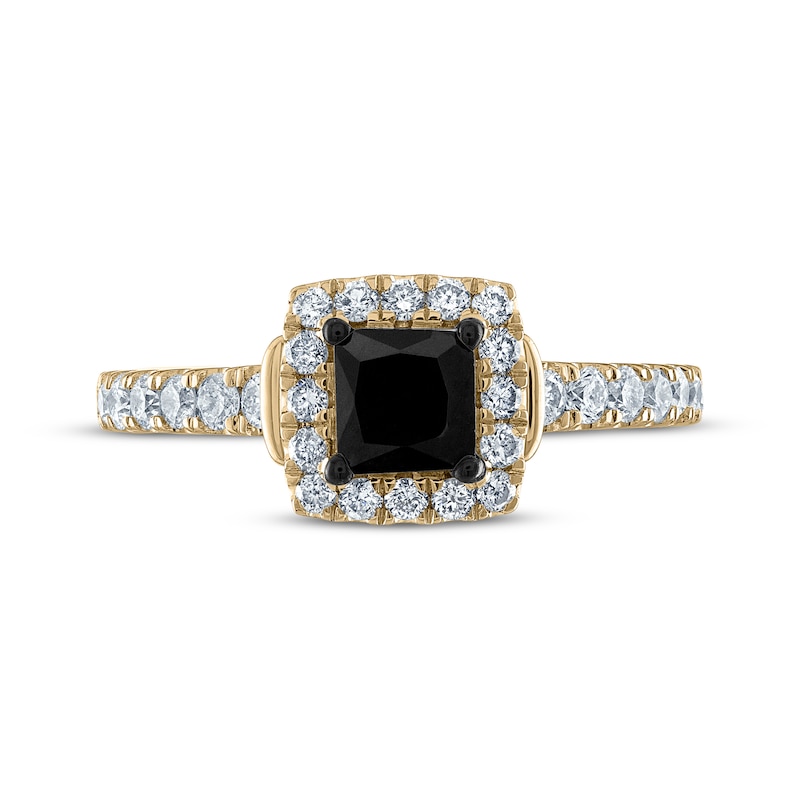 Main Image 3 of Princess-Cut Black Diamond & White Diamond Engagement Ring 1-1/5 ct tw 14K Yellow Gold