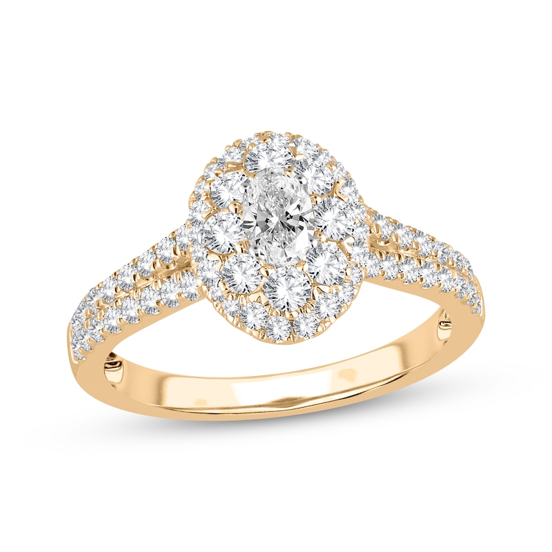 Main Image 1 of Oval-Cut Diamond Double Halo Engagement Ring 1 ct tw 14K Yellow Gold