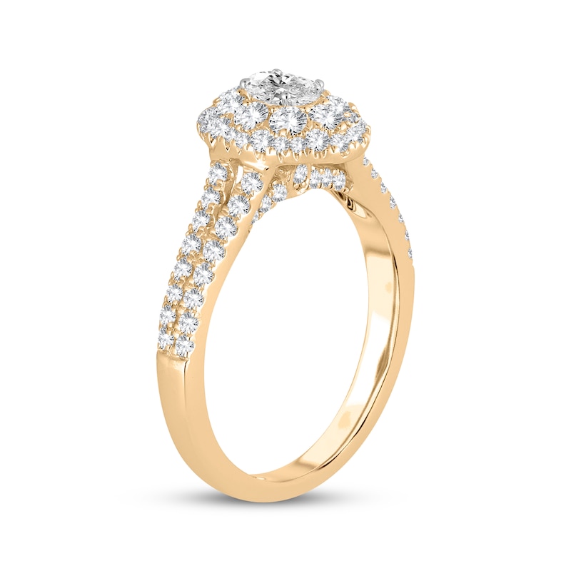 Main Image 2 of Oval-Cut Diamond Double Halo Engagement Ring 1 ct tw 14K Yellow Gold