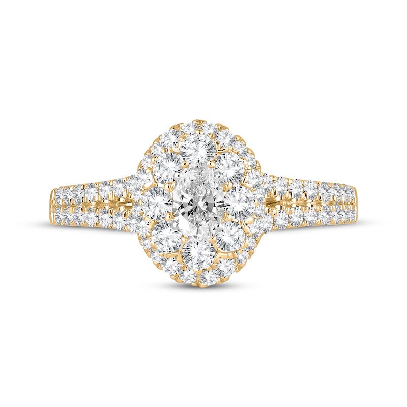 Main Image 3 of Oval-Cut Diamond Double Halo Engagement Ring 1 ct tw 14K Yellow Gold