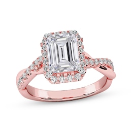 Now + Forever Lab-Grown Diamonds Emerald-Cut Halo Engagement Ring 2-1/3 ct tw 14K Rose Gold