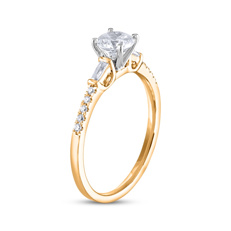 Main Image 2 of Round & Tapered Baguette-Cut Diamond Engagement Ring 3/4 ct tw 14K Two-Tone Gold