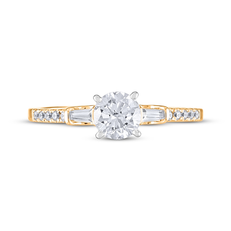 Main Image 3 of Round & Tapered Baguette-Cut Diamond Engagement Ring 3/4 ct tw 14K Two-Tone Gold