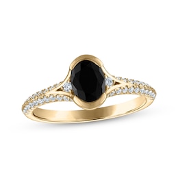 Oval-Cut Black Diamond & White Diamond Engagement Ring 1-1/4 ct tw 14K Yellow Gold